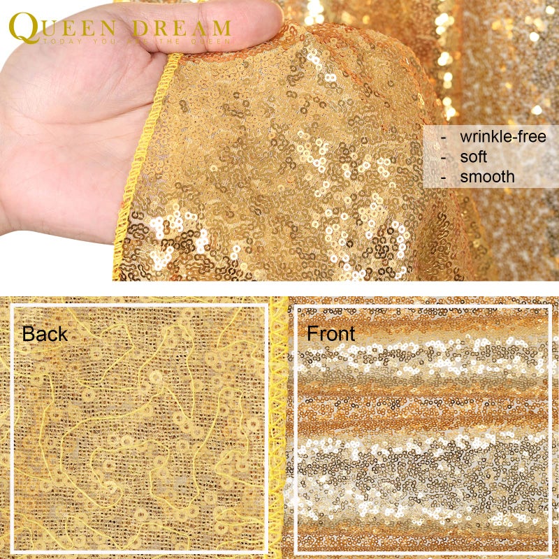 QueenDream Gold Sequin Backdrop Drapes 4 Panels 2FTx8FT Glitter Backdrop Curtains for Wedding Party Stage Decorations - Image 5